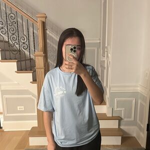 Sky Blue Graphic Tee with White Chest Print